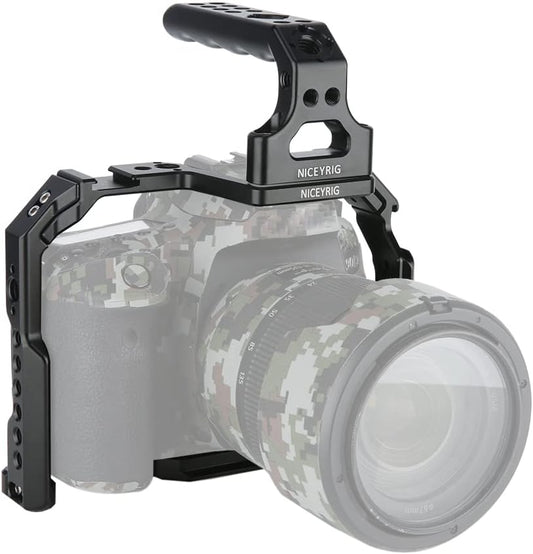 Camerakooi met Bovenhandgreep voor 90D/80D/70D – Camera Cage – DSLR Rig – Camera Rig – Videokooi – Aluminiumlegering – NATO Rail en 2 Cold Shoe
