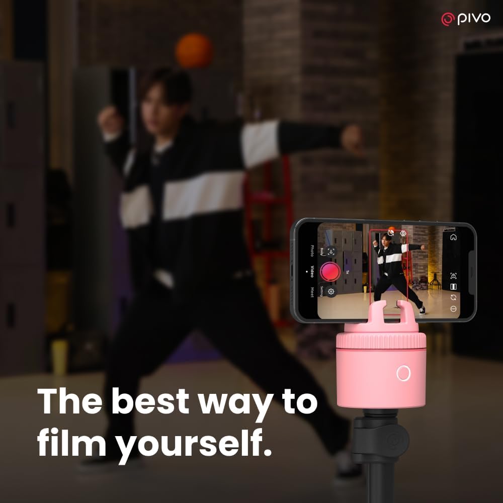 Pivo Pod Lite en houder voor smartphone met automatische sensor voor het volgen van bewegingen voor het maken van content Handsfree 360°- rotatie Video opnemen mobiele standaard - Roze