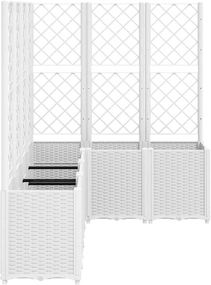 Flower Box for Garden with Integrated Plant Grid Made of PP, Pack of 6, White, 160 x 120 x 140 cm, for Climbing Plants, Modular and Robust Design for Outdoor Use, Ideal for the Vegetable - QUORE