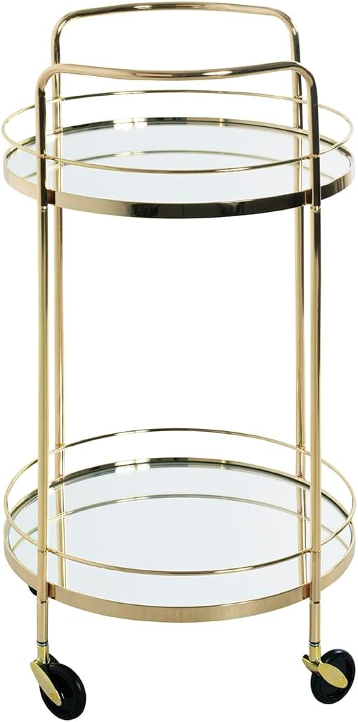 HAKU Serveerwagen messing, Metaal, spiegel 5 mm - Maat: H 80 cm x Ø 48 cm, Stijl: Art Deco