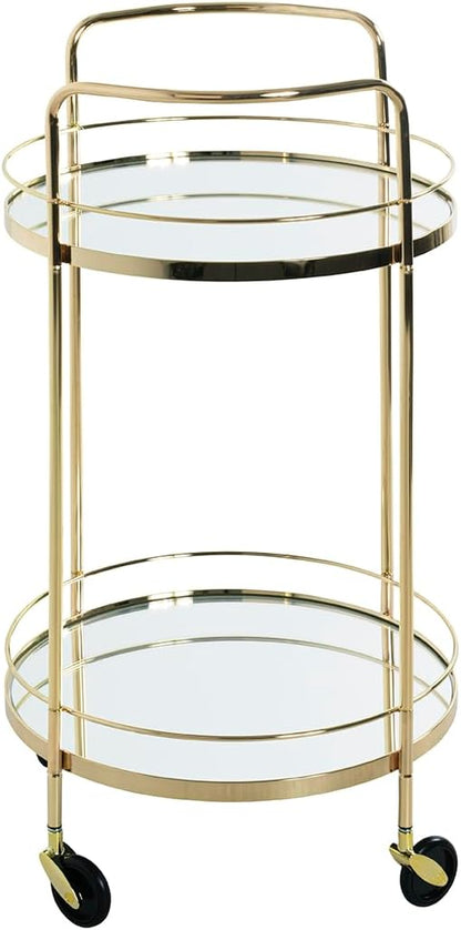 HAKU Serveerwagen messing, Metaal, spiegel 5 mm - Maat: H 80 cm x Ø 48 cm, Stijl: Art Deco