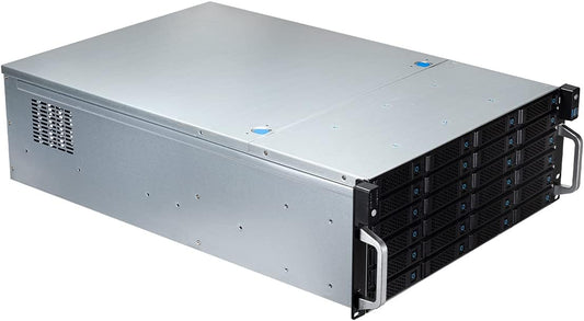 UNYKAch HSW6424 ATX 19" 4U Hot Swap Rackbehuizing (HSW6424 ATX), 24 sleuven, voor 3,5 of 2,5 inch schijven, 3 x 120 mm ventilatoren, 2 x USB 2.0