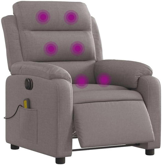 Massagestoel – Elektrisch Verstelbare Relaxstoel – Ligstoel – Fauteuil – Stoel Met Massagefunctie – 6-Punts Vibratiemassage – Stevig Frame Met Taupe Stofbekleding