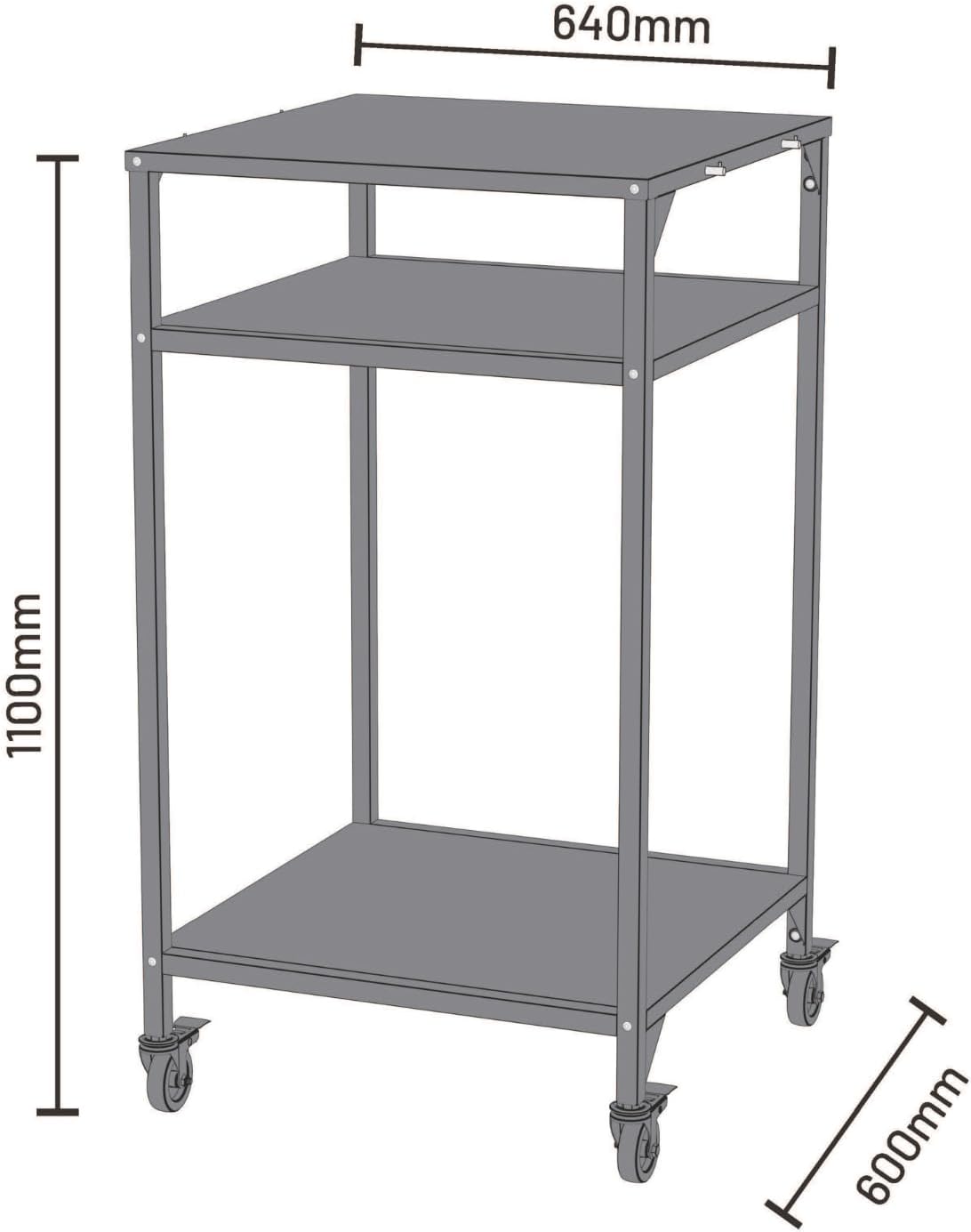 Cozze® | Hoge buitentafel H110 cm open zwart | Ideale hoogte voor pizzaoven | Vast onderblad | 4 zwenkwielen Ø75 mm | 4 ophanghaken | Gepoedercoat staal | Draagkracht 50 kg | Mobiel ontwerp