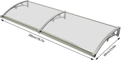 Outdoor Roof, Front Door, Arch Roof, Rectangular Front Door Roof Canopy Door Roof Window Awning Canopy for Bicycle Protection Pavilions 200 x 60 cm (Clear + Silver) - QUORE