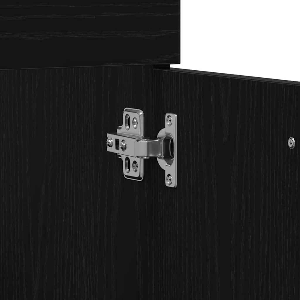vidaXL 4 Piece Bathroom Furniture Set Black Oak Engineered Wood Laundry Cabinet High Modern Design Storage Solutions Cabinets Mirror Enclosure Organizational MDF - QUORE