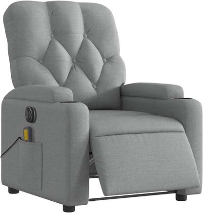 Elektrische Relaxstoel – Relaxfauteuil – Sta-op Stoel – Massagestoel – Ligstoel – 6 Massagepunten – Bekerhouder – Lichtgrijze Stof – Trillingsfunctie – Comfortabele Zitting – Stabiel Frame