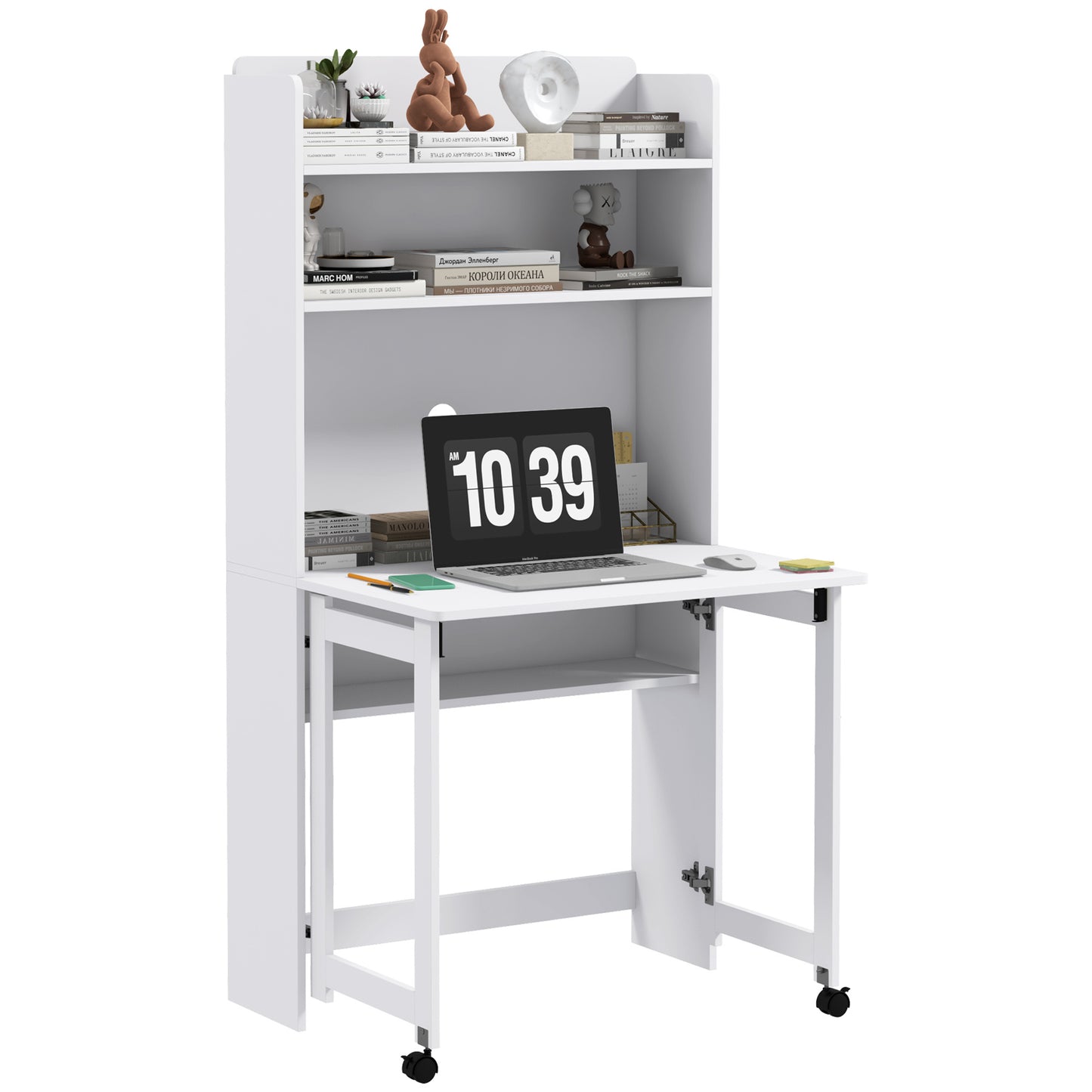 Inklapbaar Bureau – Computertafel – Werkplekmeubel – Study Desk – Thuiswerkbureau – Met Vier Planken – Mobiel Met Wieltjes