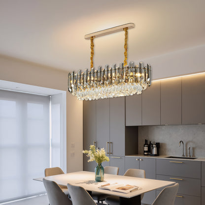 Kristallen Hanglamp – Kristallen Kroonluchter – Design Plafondlamp – Sfeerverlichting – Moderne LED Lamp – Verstelbare Ketting – Gouden Glasmateriaal