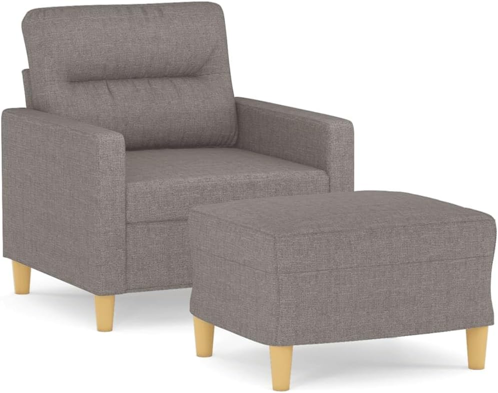 Fauteuil – Loungestoel – Armleuningstoel – Leesstoel – Relaxfauteuil – Taupe Stof – Incl. Poef 60 cm – Comfortabele Dikke Zitting