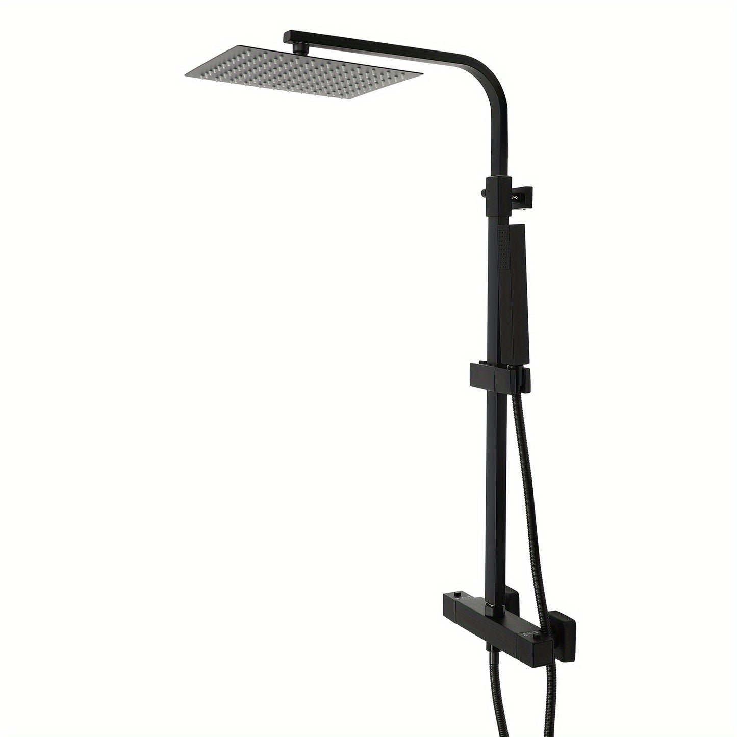 Douchekop – Regendouche – Handdouche – Thermostaatkraan – Badkamerkraan – Mat Zwart – Thermostatische Temperatuurregeling – 25x25 cm Regendouchekop