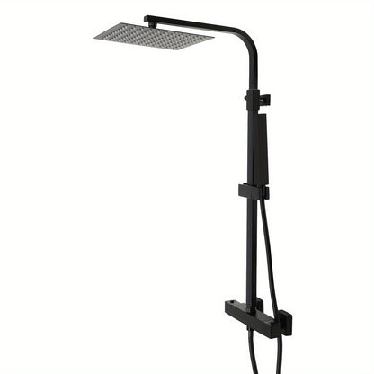 Douchekop – Regendouche – Handdouche – Thermostaatkraan – Badkamerkraan – Mat Zwart – Thermostatische Temperatuurregeling – 25x25 cm Regendouchekop