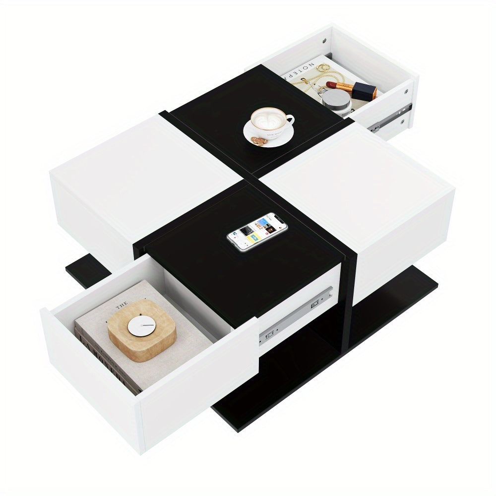 Salontafel – Koffietafel – Woonkamertafel – Bijzettafel – Tafeltje – Zwart-Wit Vierkant – 2 Lades – Afmeting 70x70x35,5 cm – Metaal – Modern Minimalistisch – Ruim Tafelblad – Eenvoudige Montage