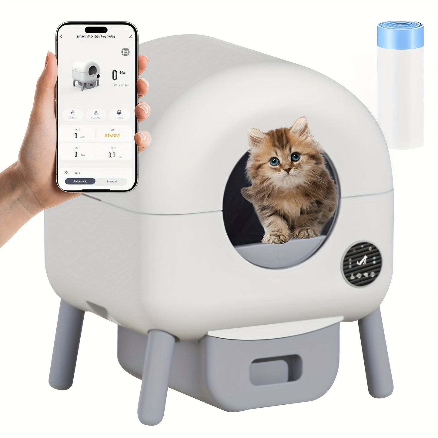 Automatische Kattenbak – Zelfreinigende Kattenbak – Elektrische Kattenbak – Kattenbak XXL – Kattenbak Rond – Infraroodsensoren & Zwaartekrachtsensoren – Stil & Met Anti-Knelfunctie