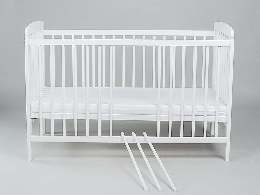 Cot JOSE White 120 x 60 cm - Cot with slatted frame 3 levels adjustable in height - Lacquered pine - QUORE
