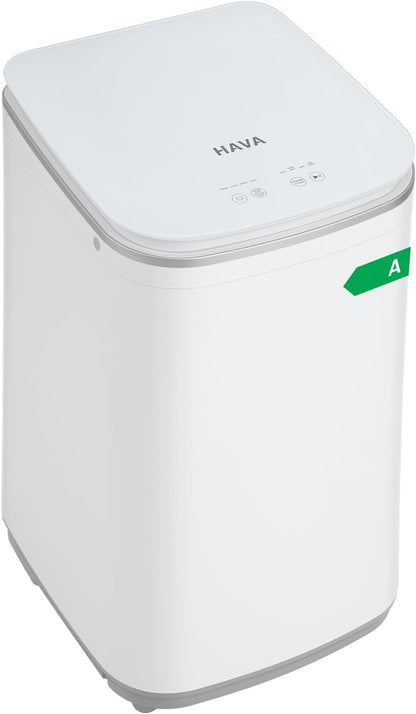 HAVA Mini washing machine, 3 kg, 8 programs, 40 °C and 60 °C hot washing options, capacity 22.7 litres, small washing machine, camping washing machine with spin, supports upstairs drain - QUORE