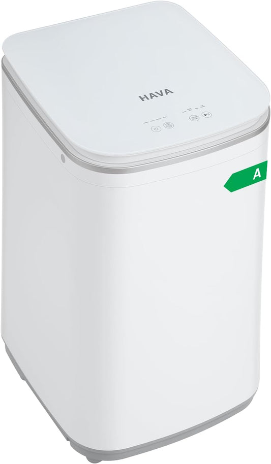 HAVA Mini washing machine, 3 kg, 8 programs, 40 °C and 60 °C hot washing options, capacity 22.7 litres, small washing machine, camping washing machine with spin, supports upstairs drain - QUORE