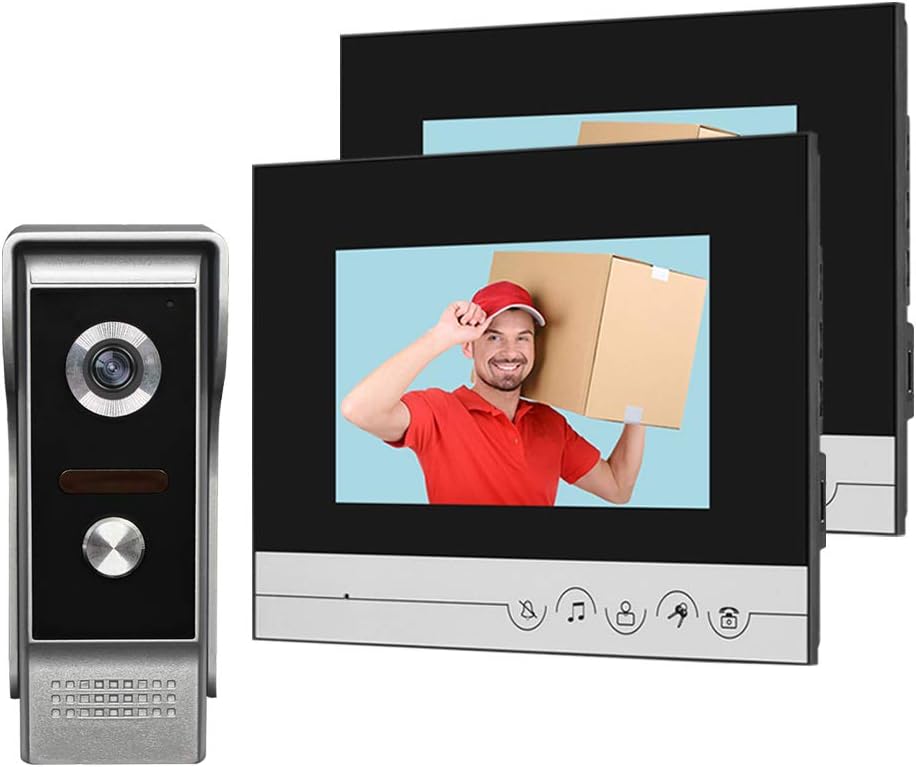 Video-intercomsysteem, 2 monitoren, videotelefoon, 7 inch, helder display voor thuis, videodeur, camera, nachtzicht, max. 100 meter