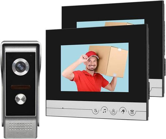Video-intercomsysteem, 2 monitoren, videotelefoon, 7 inch, helder display voor thuis, videodeur, camera, nachtzicht, max. 100 meter