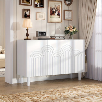 Large Capacity Modern Metal Storage Cabinet with 3 Doors & Adjustable Partitions - Heavy-Duty Contemporary Sideboard with Spacious Drawers, 120x38.5x79cm, MDF-Like for Living Room, Bedroom, Hallway - Space-Saving Furniture