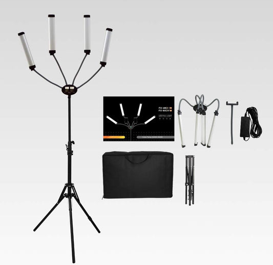 FX-800II Opvouwbare 50W 3200K-5500K LED-videostudio met vier armen, ringlamp met USB-oplaadpoort en statief van 200 cm, voor telefooncamera, YouTube, make-upvideo's