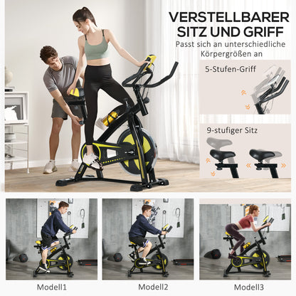 Hometrainer – Fitnessfiets – Trainingsfiets – Cardiofiets – Spinningfiets – Stil Werkend – Verstelbare Weerstand – Geïntegreerde Hartslagmeter – Geel