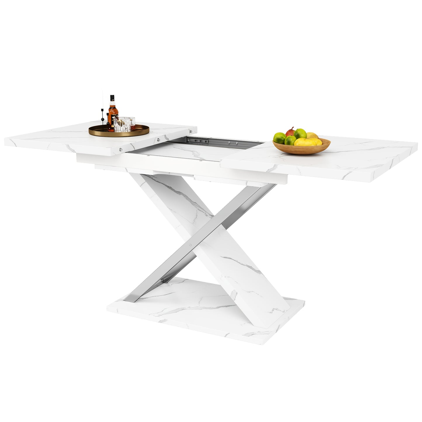 Eettafel – Uitschuifbare Tafel – Keukentafel – Woonkamertafel – Bamboe Tafel – Modern Design – Ruimtebesparend – Wit – Duurzaam & Stabiel