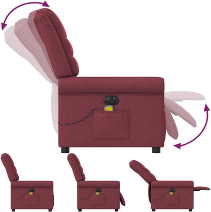 Massagestoel – Elektrische Massagestoel – Relaxstoel – Televisiestoel – Ligstoel – 135 Graden Kantelbaar – 6-Punts Vibratiemassage – Wijnrood Stof