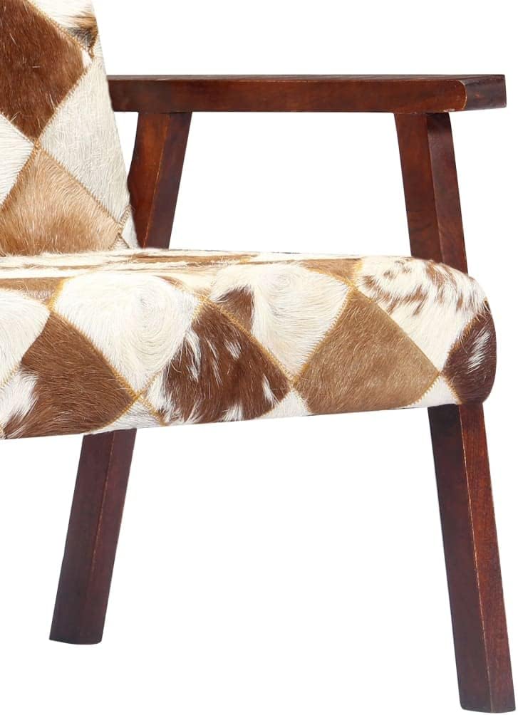 Fauteuil wit en bruin echt geitenleer, loungestoel, televisiestoel, relaxstoel, bureaustoel, stoel voor slaapkamer, woonkamer, werkkamer, kantoor