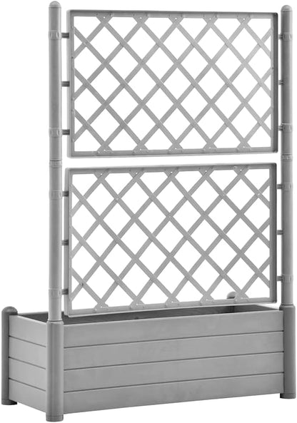 Planter with trellis planter flower pot outdoor for terrace terrace 100x43x142cm PP stone grey - QUORE