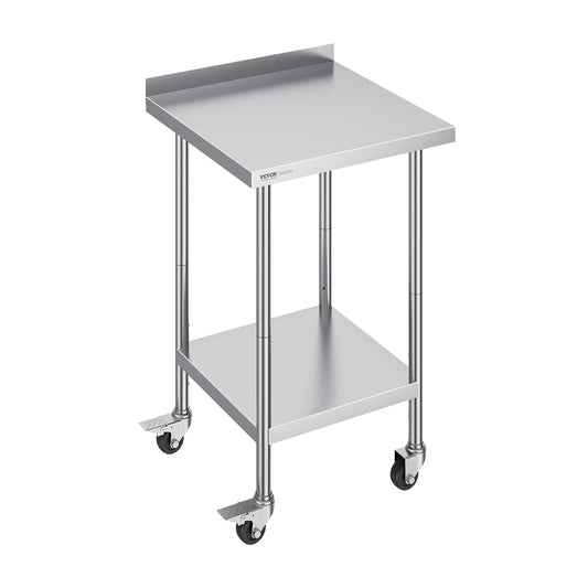 Roestvrijstalen werktafel – Prep tafel – RVS tafel – Snijtafel – Voedselwerktafel – SUS201 roestvrij staal – Verstelbare planken in 3 hoogtes en 4 zwenkwielen met 2 remmen