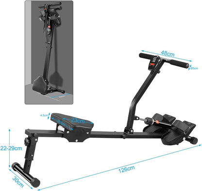 BAKAJI Rowing machine, foldable, space-saving and quiet, training device for indoor use, with LCD display and 12 resistance levels, gym, fitness, cardio (foldable rowing machine - QUORE