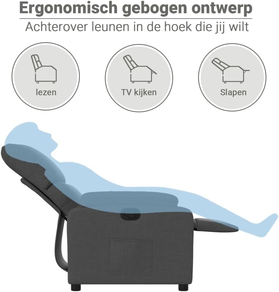 Verstelbare Fauteuil – Relaxfauteuil – Relaxstoel – Armstoel – Leunstoel – Handmatig Verstelbaar Tot 135 Graden – Donkergrijze Duurzame Stof
