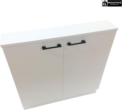 INNOVAHOME Knee Shelter Cabinet 80 cm – Low Loft Cabinet for Angled Walls with Robust Structure 18 mm (Hull & Back Wall), Metal Handles and Adjustable Legs – Polar White - QUORE