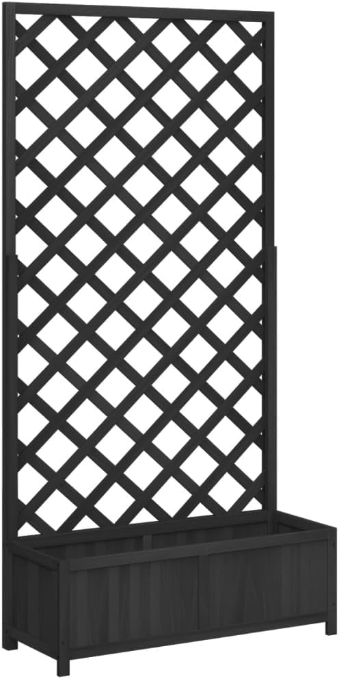 Flower Box with Black Trellis Made of Solid Pine Wood for Climbing Plants, Flower Box for Garden and Patio with Integrated Stand for Roses and Vines, Durable Structure - QUORE