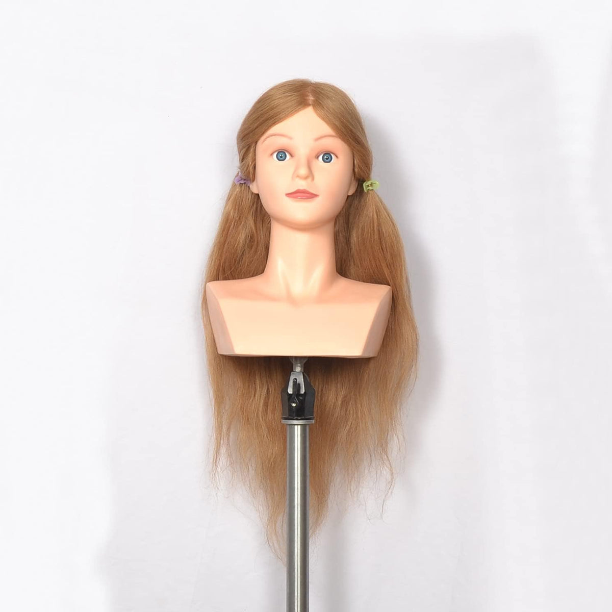 100% menselijk haar kosmetische mannequin hoofd hoofd hoofd praktische gevlochten stijl training kleuring bleken huidskleur krullen knippen haarelastiekjes (linnenkleuren)