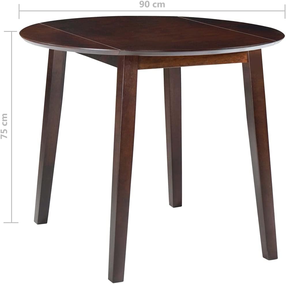 Inklapbare Ronde Eettafel – Opklapbare Tafel – Uitklapbare Keukentafel – Compacte Eettafel – MDF Tafel – Bruin – Ø 90 cm – Rubberwood Poten
