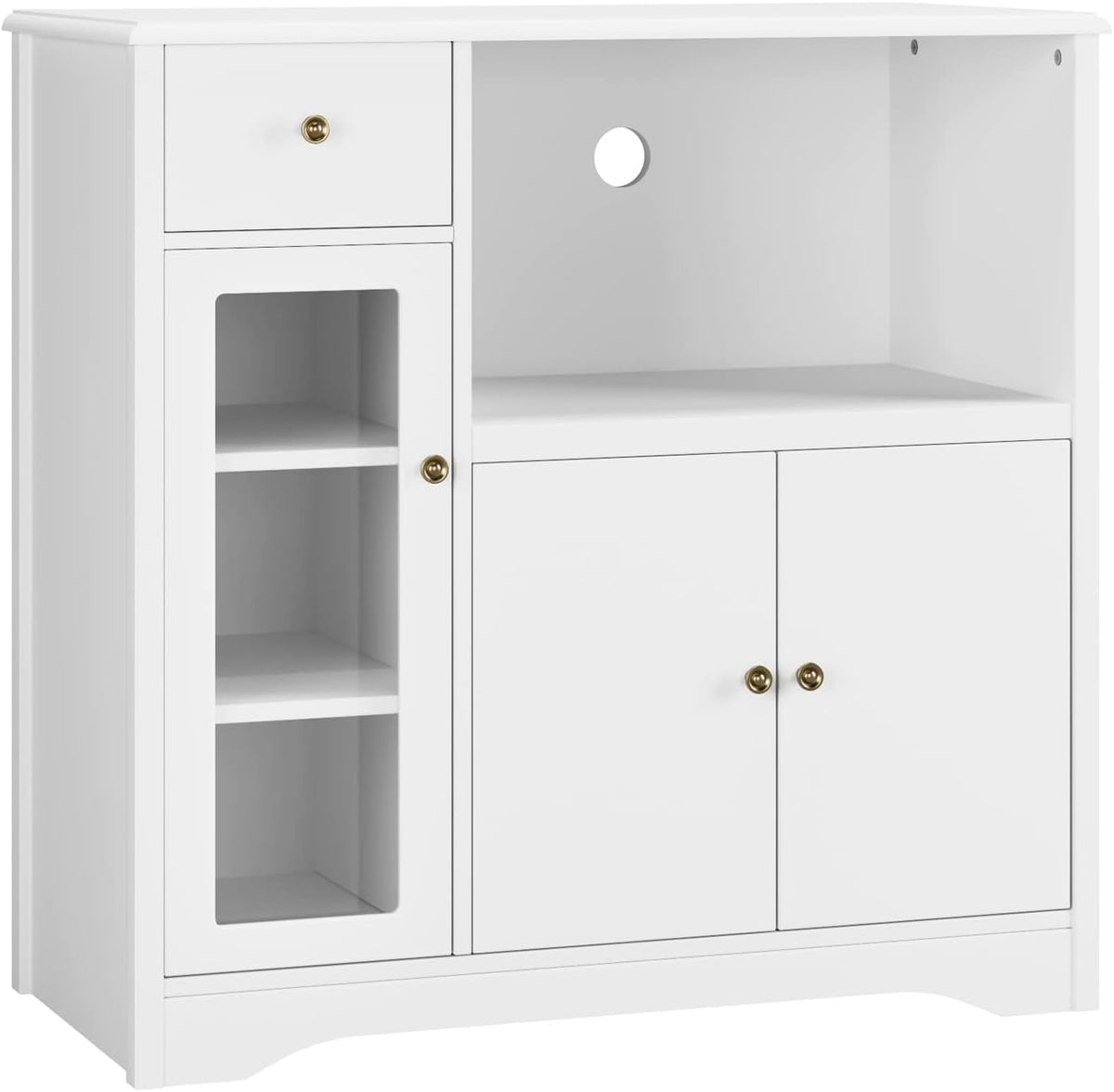 HOCSOK Sideboard, Kitchen Cabinet with Microwave Rack, with Doors and Drawers, Storage Cabinet for Dining Room and Kitchen, 90 x 40 x 82 cm, White - QUORE