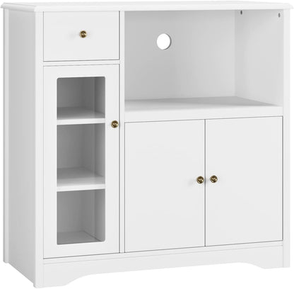 HOCSOK Sideboard, Kitchen Cabinet with Microwave Rack, with Doors and Drawers, Storage Cabinet for Dining Room and Kitchen, 90 x 40 x 82 cm, White - QUORE
