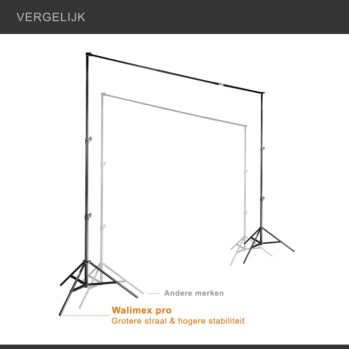 Walimex Pro telescopische hondensysteem (traploos uittrekbaar van ca. 120 – 307 cm, incl. 2 x WT-806 lampstatieven en praktische transporttas), Single, zwart, 120-307cm