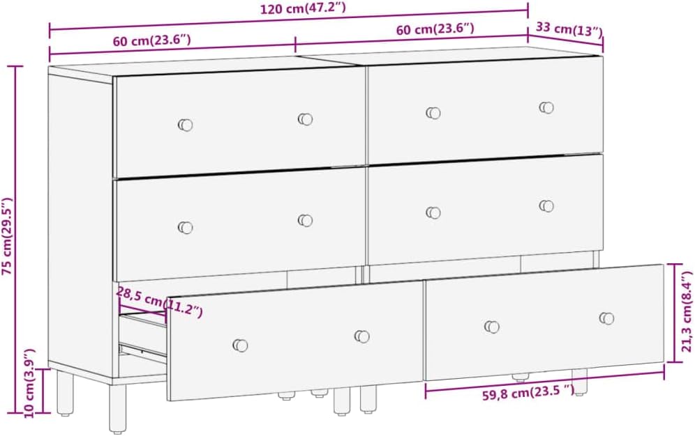 Zij-Kastjes – Opbergkast – Dressoirkast – Wandkast – Sideboard – Massief Mangohout – Stevige IJzeren Pooten – Set Van 2 – 60x33x75 cm