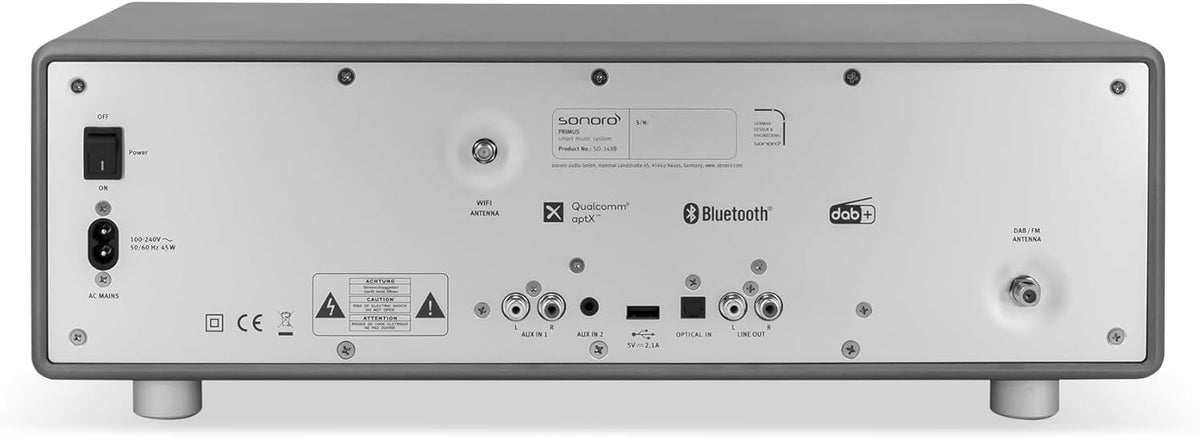 sonoro Primus Internetradio met Bluetooth (Spotify, Deezer, Podcasts, FM/UKW, DAB Plus, WLAN, AUX-in, houten behuizing) Stereo-installatie Mat Grafiet