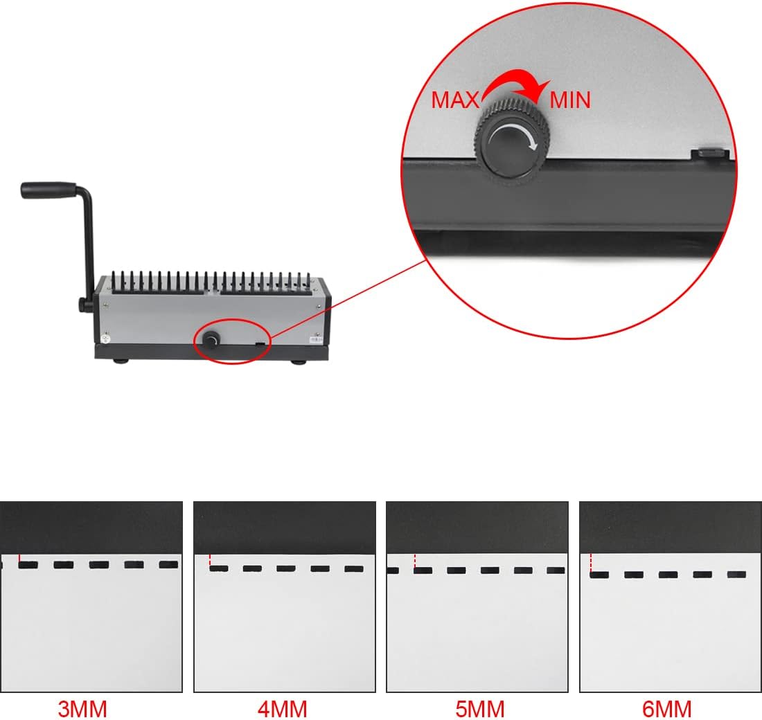 RAYSON SD-1201 Plastic kambindmachine, 21 gaten, perforeert 12 A4-bladzijden, bindt tot 200 pagina’s