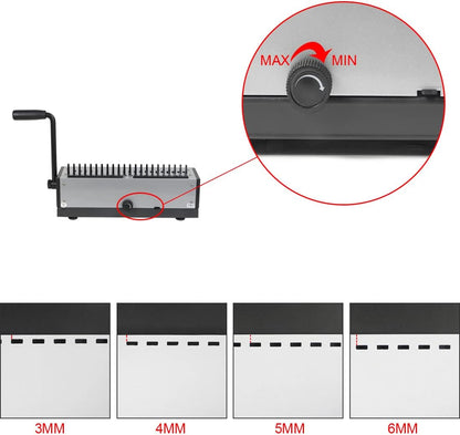 RAYSON SD-1201 Plastic kambindmachine, 21 gaten, perforeert 12 A4-bladzijden, bindt tot 200 pagina’s