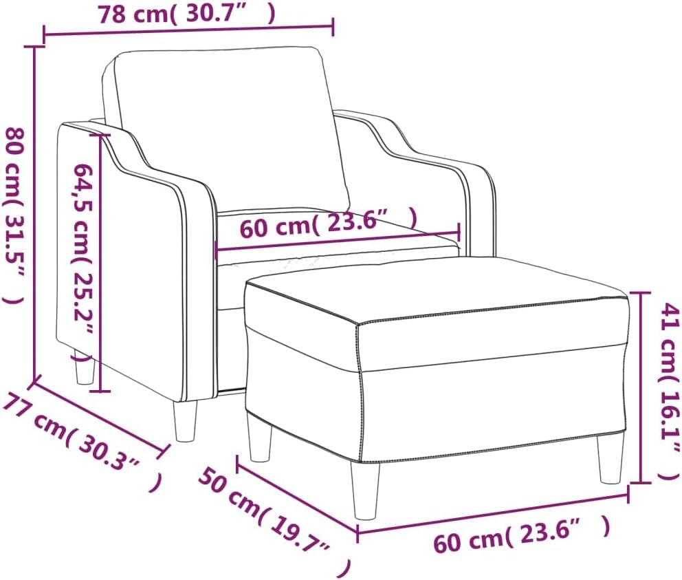 Fauteuil met kruk, lichtgeel, 60 cm, stof, beklede stoel, relaxstoel, comfortabel, ontspannen, duurzaam, robuust frame, veelzijdige voetenbank, modern design