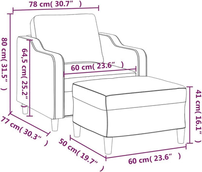 Fauteuil met kruk, lichtgeel, 60 cm, stof, beklede stoel, relaxstoel, comfortabel, ontspannen, duurzaam, robuust frame, veelzijdige voetenbank, modern design
