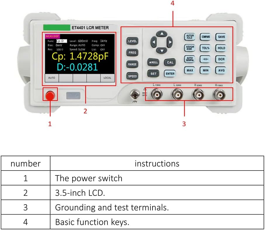Irfora Digitale LCR-benchmeter 100Hz-10KHz zeer nauwkeurig digitaal meetapparaat weerstand inductie capaciteitstester 0,1% nauwkeurigheid 3,5 inch LCD-display