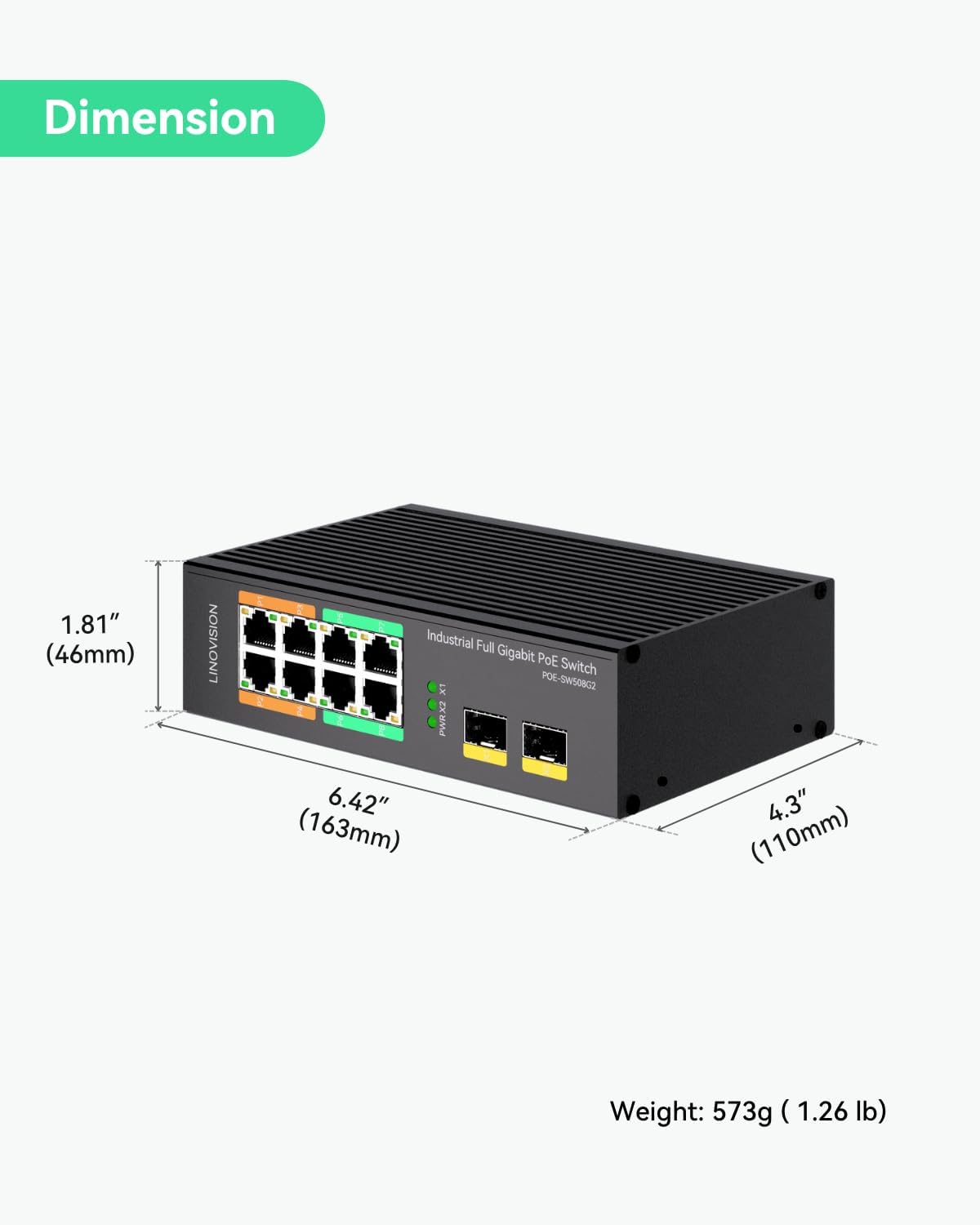 LINOVISION Industriële 8-poorts volledige Gigabit POE-switch met 4 BT 90W PoE-poorten, totaal POE-budget 120W, POE-waakhond, DIN-rail POE-switch voor PTZ-camera/POE-verlichting/ POE-monitor