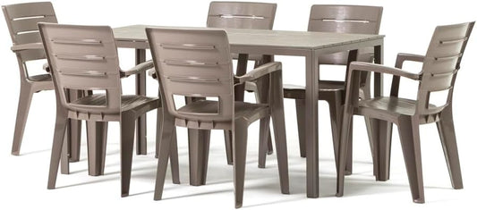 Outdoor Table Thomas + 6 Chairs Anita (Table with Iron Frame and Resin Chairs) (Table + Chairs Taupe) - QUORE