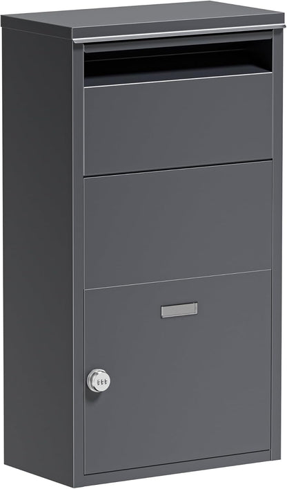 Wiltec parcel box anthracite 410 x 220 x 750 mm, parcel box for home, private package reception suitable for parcels and parcels, standing mailbox made of steel